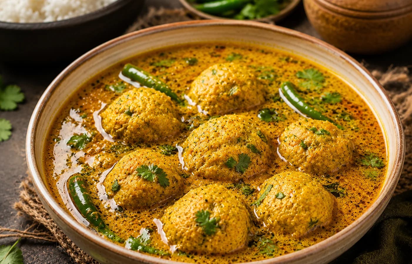 Chital fish dumplings in a golden aromatic curry