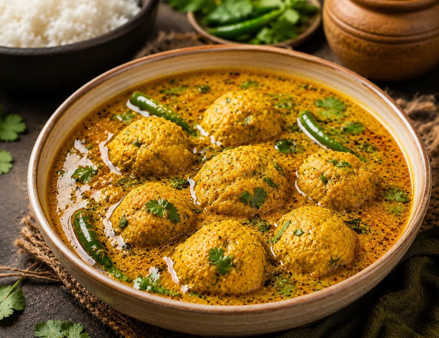 Chital fish dumplings in a golden aromatic curry